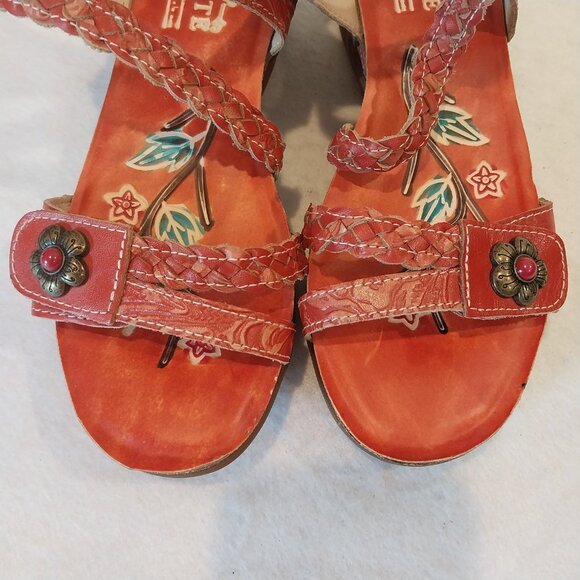 L'Artiste Spring Step Sandals Womens 7.5 Red Leather EU 38 Wedge Comfort Casual. - Picture 10 of 12